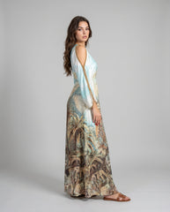 Jungle Print Silk Dress with Gold Crystals