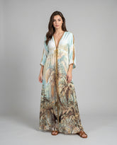 Jungle Print Silk Dress with Gold Crystals