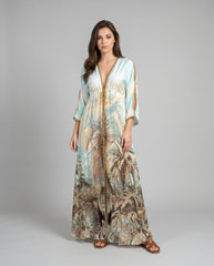 Jungle Print Silk Dress with Gold Crystals